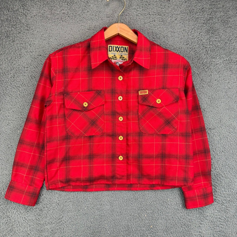 Dixxon Flannel Company The Loveless Red Plaid Cropped Button Up Shirt Womens S